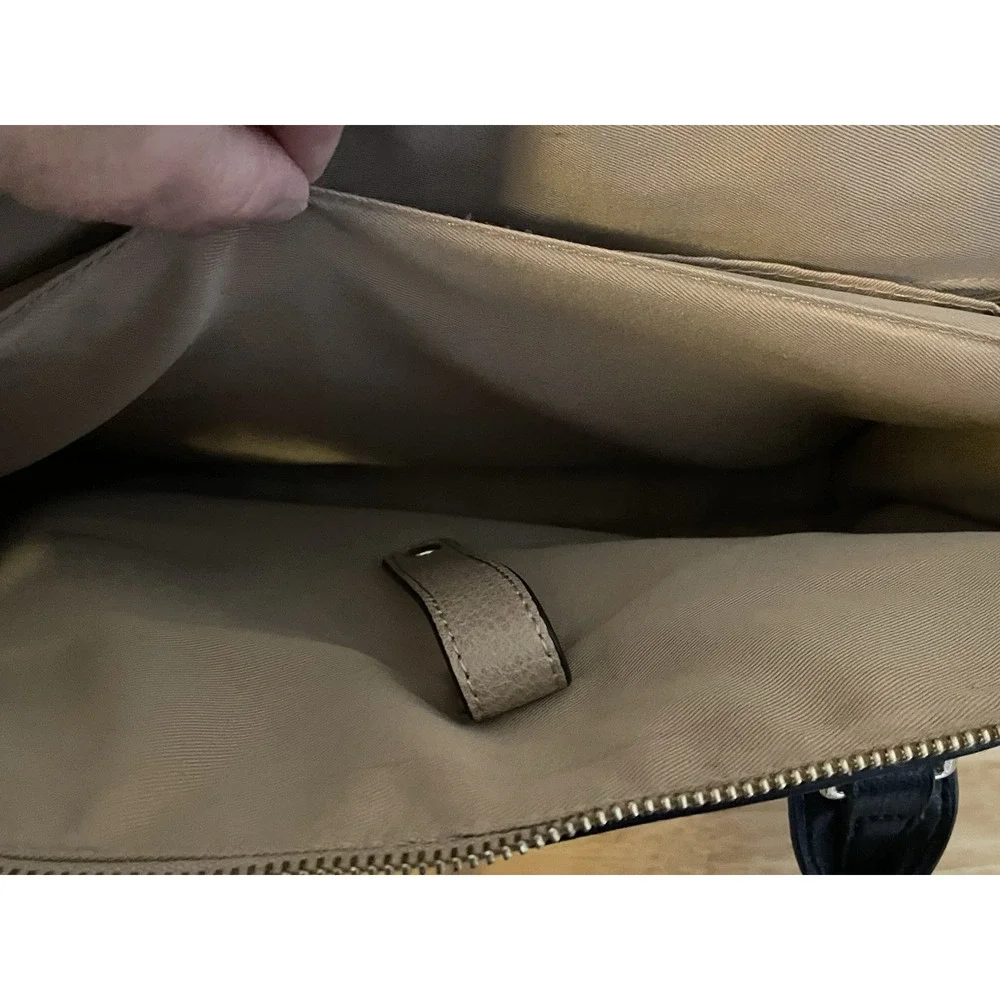 Tutilo New York‎ Tan Black straps Taupe Tote Handbag Work Laptop Tablet Bag PVC